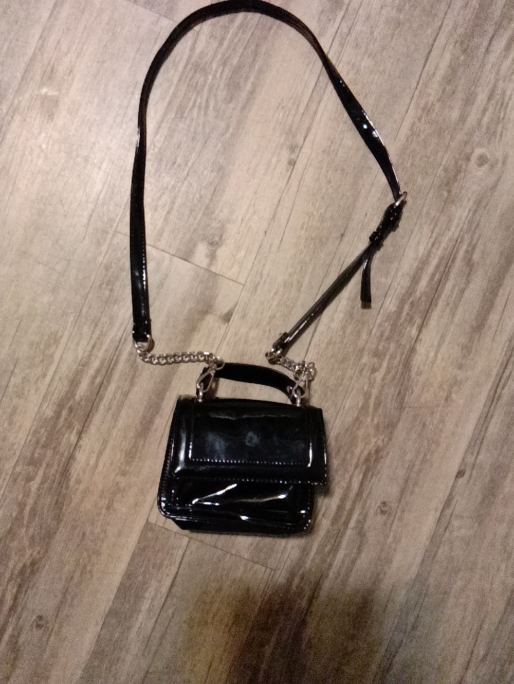 Forever 21 Black Patent Mini Crossbody with Chain Detail